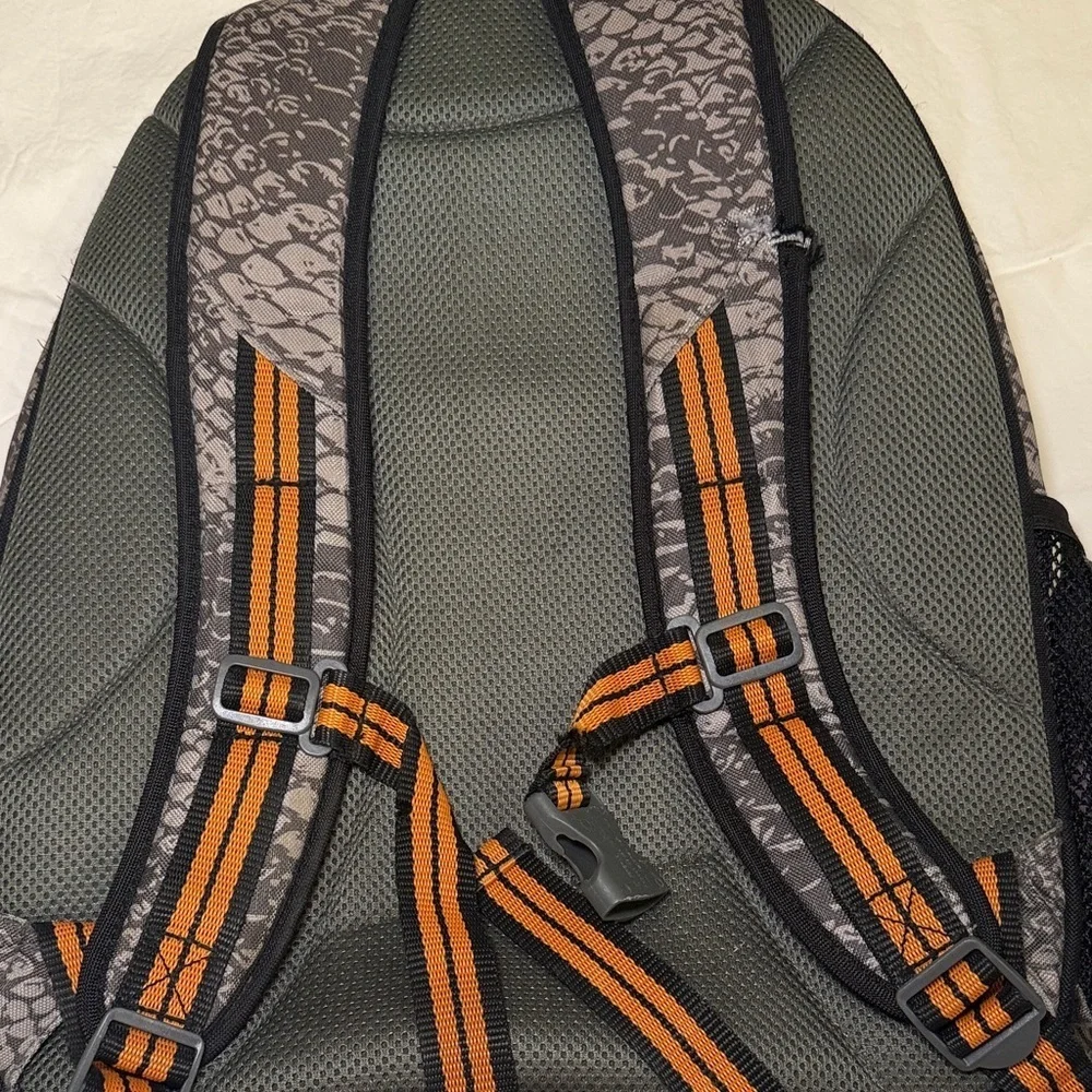 Pottery Barn Kids Grey & Orange SnakeSkin Pattern with John Embroidered Backpack